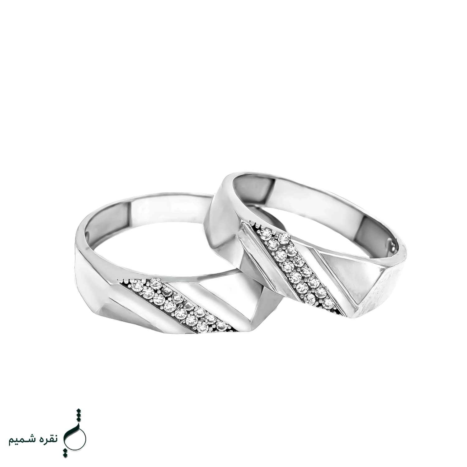 حلقه ست نقره زنانه و مردانه نگین‌دار مدل HSE-K88 — تصویر ۳