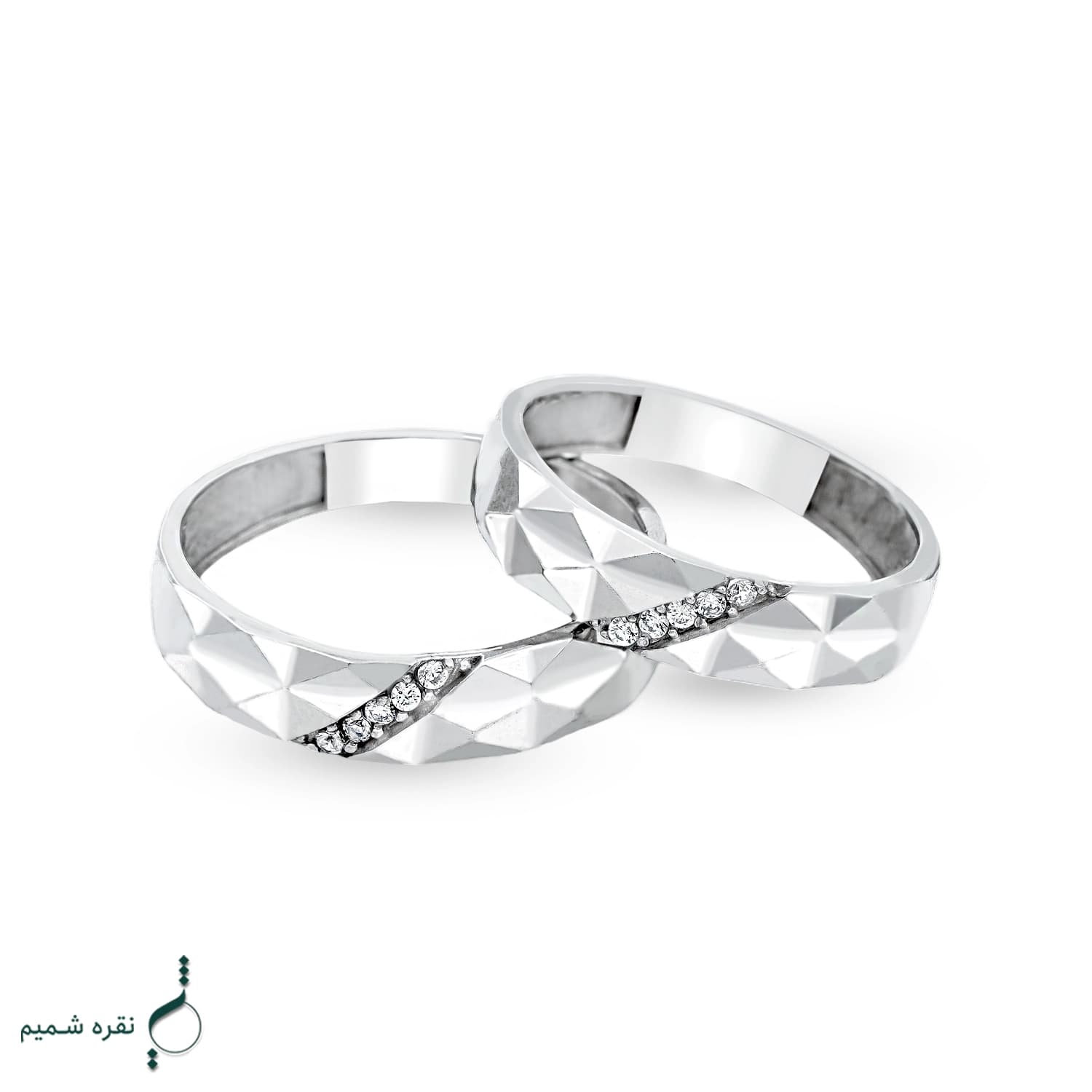 حلقه ست نقره زنانه و مردانه طرح هندسی مدل HSE-K81 — تصویر ۳