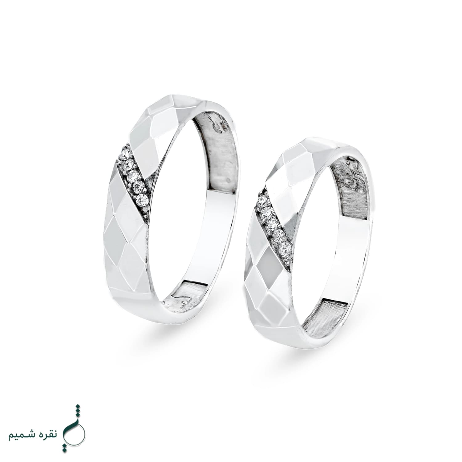 حلقه ست نقره زنانه و مردانه طرح هندسی مدل HSE-K81
