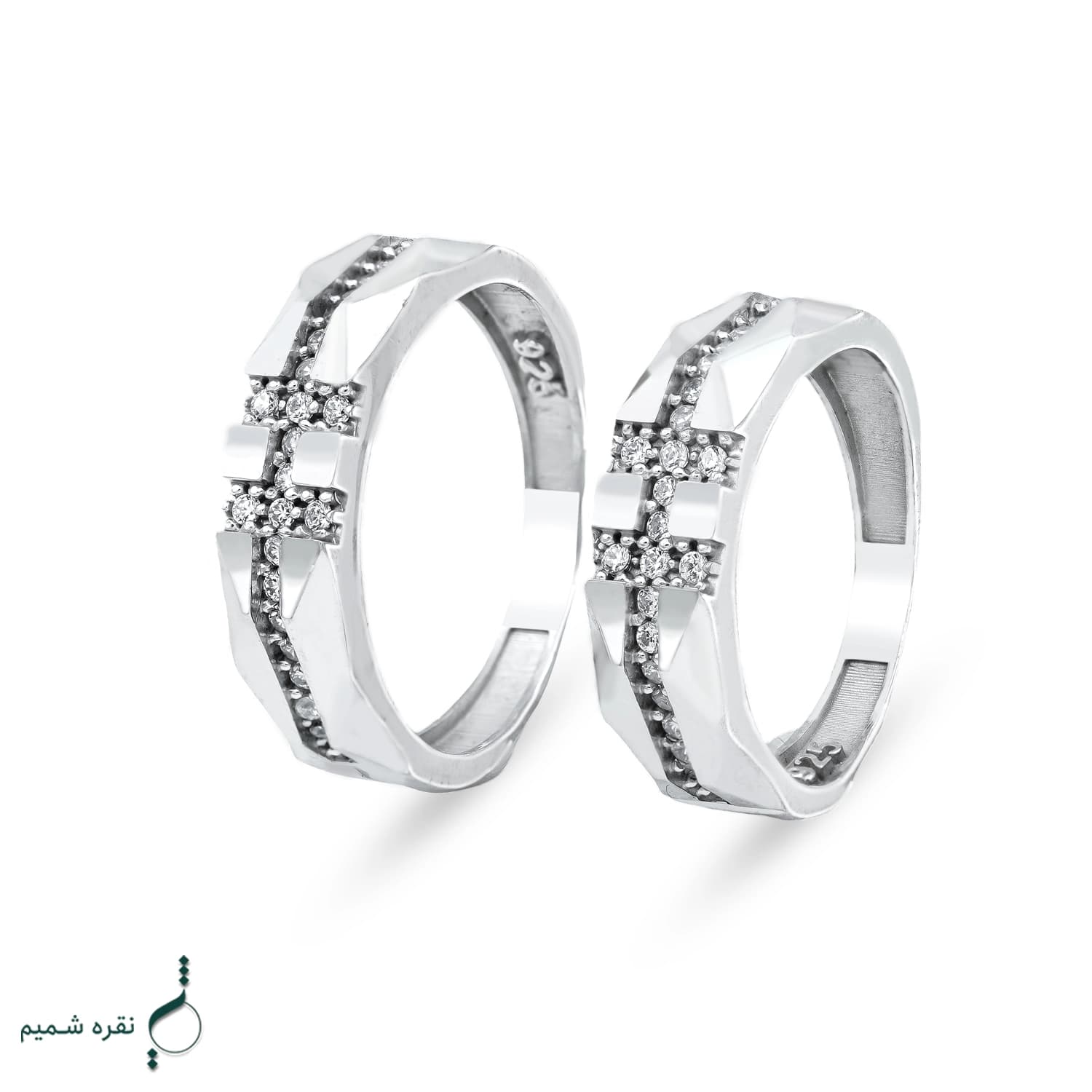 حلقه ست نقره زنانه و مردانه نگین‌دار مدل HSE-K75