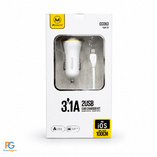 شارژر فندکی 2 پورت میماکرو 3.1 آمپر به همراه کابل آیفون (Lightning) – مدل CC083