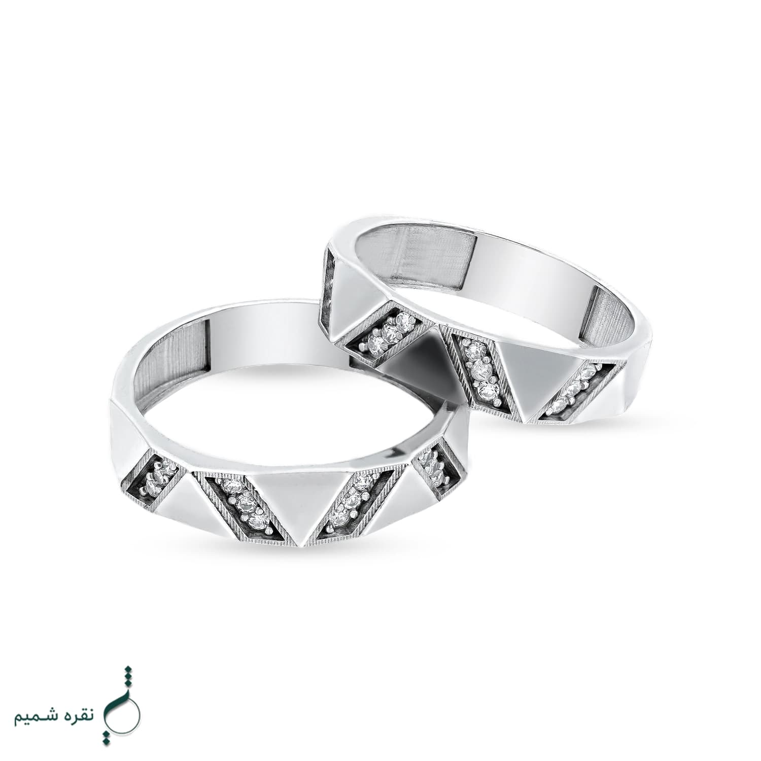 حلقه ست نقره زنانه و مردانه مدل HSE-K66 | حلقه ازدواج نقره 925 نگین زیرکونیا — تصویر ۳