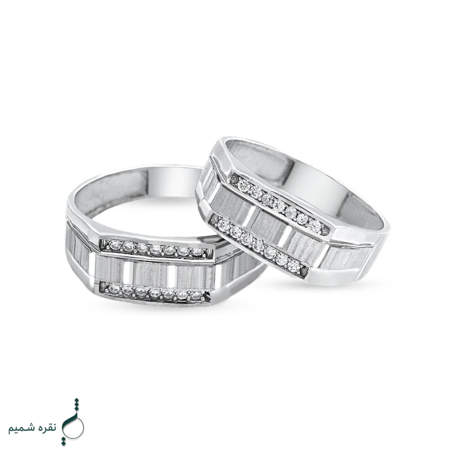 حلقه ست نقره زنانه و مردانه مدل HSE-K65 | حلقه ازدواج نقره 925 نگین زیرکونیا — تصویر ۳