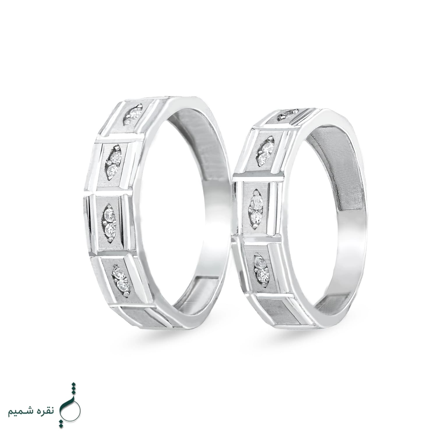 حلقه ست نقره زنانه و مردانه مدل HSE-K63 | حلقه ازدواج نقره 925 نگین زیرکونیا