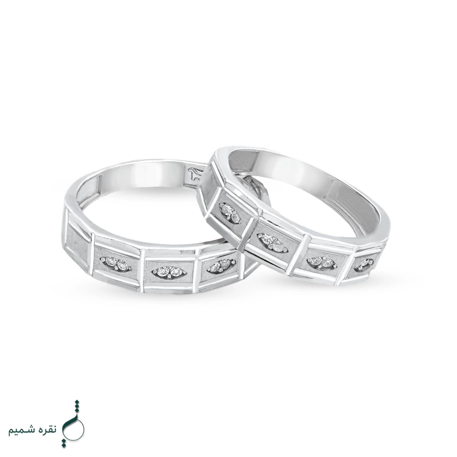 حلقه ست نقره زنانه و مردانه مدل HSE-K63 | حلقه ازدواج نقره 925 نگین زیرکونیا — تصویر ۳