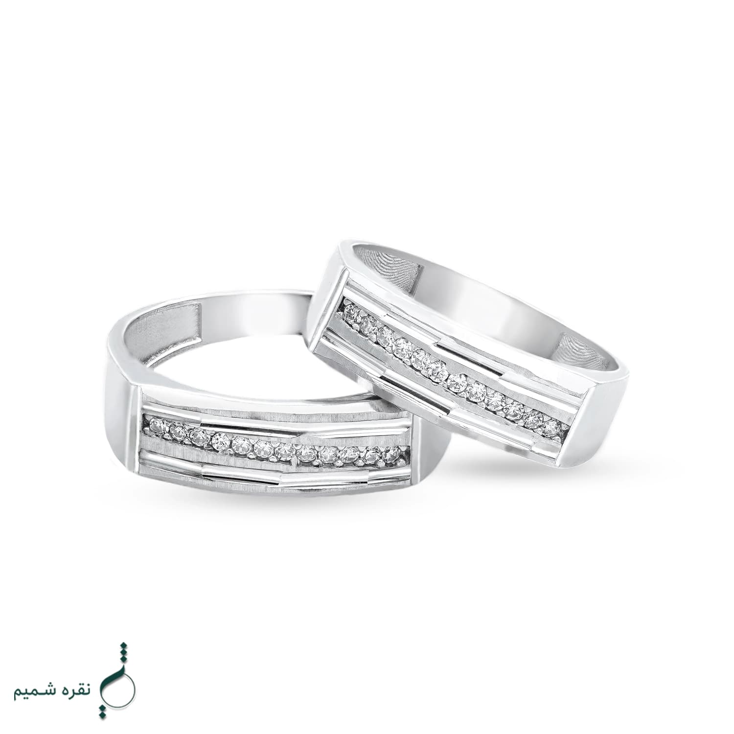 حلقه ست نقره زنانه و مردانه مدل HSE-K62 | حلقه ازدواج نقره 925 نگین زیرکونیا — تصویر ۳