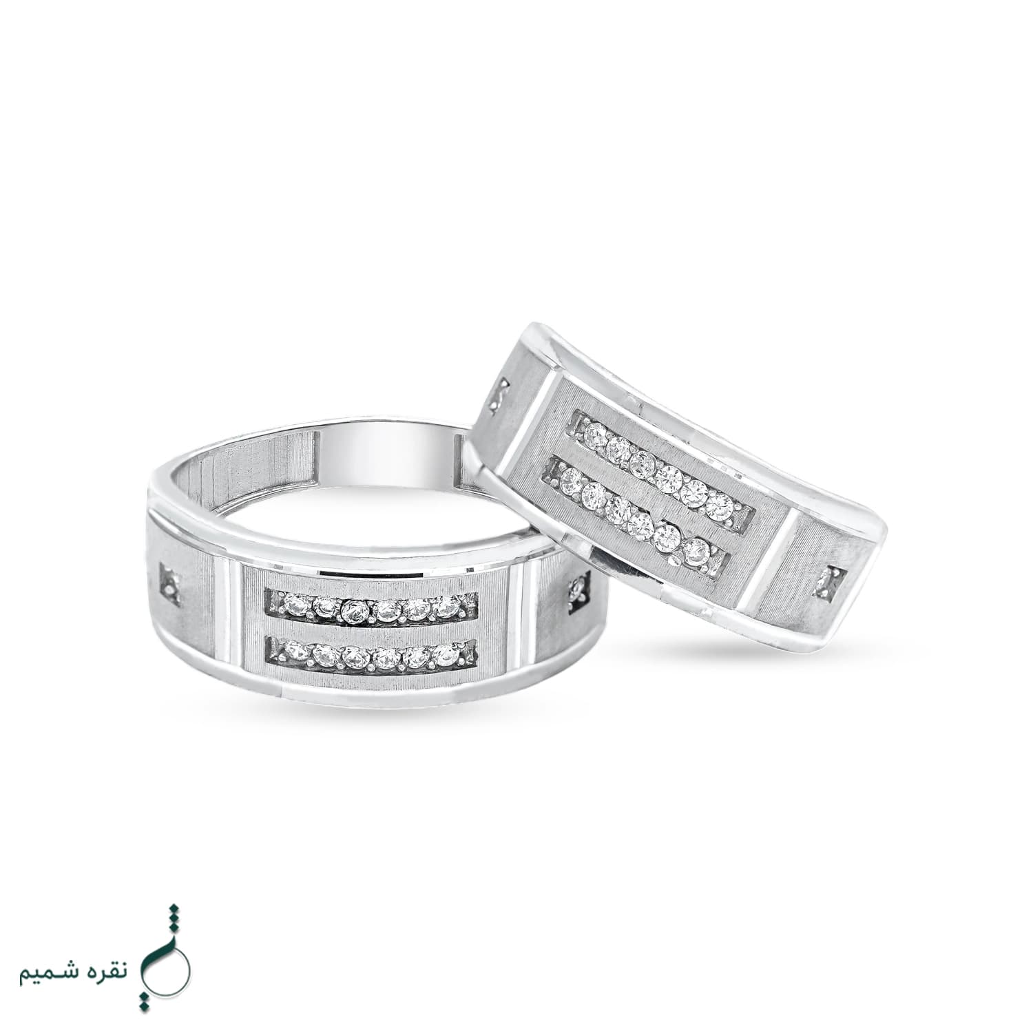 حلقه ست نقره زنانه و مردانه مدل HSE-K61 | حلقه ازدواج نقره 925 نگین زیرکونیا — تصویر ۳