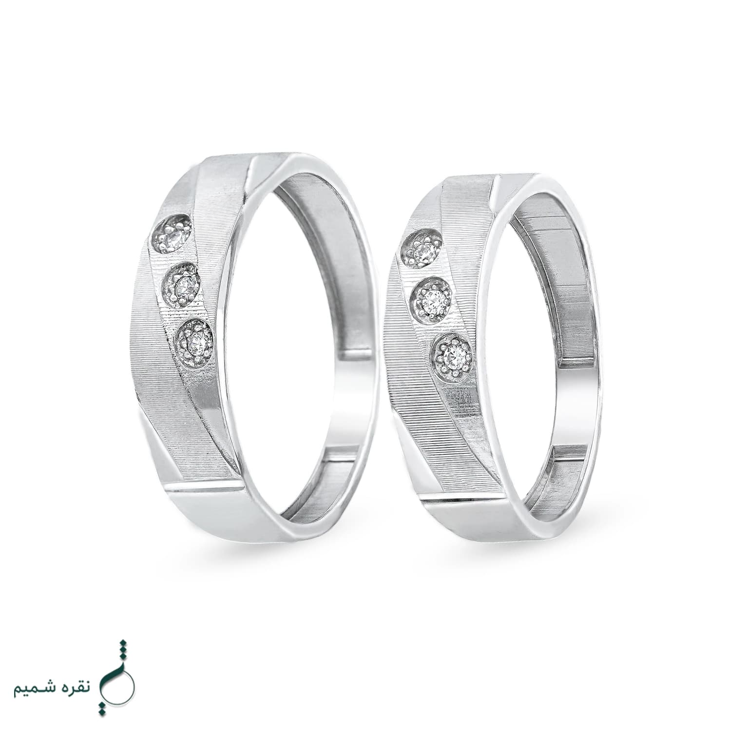 حلقه ست نقره زنانه و مردانه مدل HSE-K60 | حلقه ازدواج نقره 925 نگین زیرکونیا