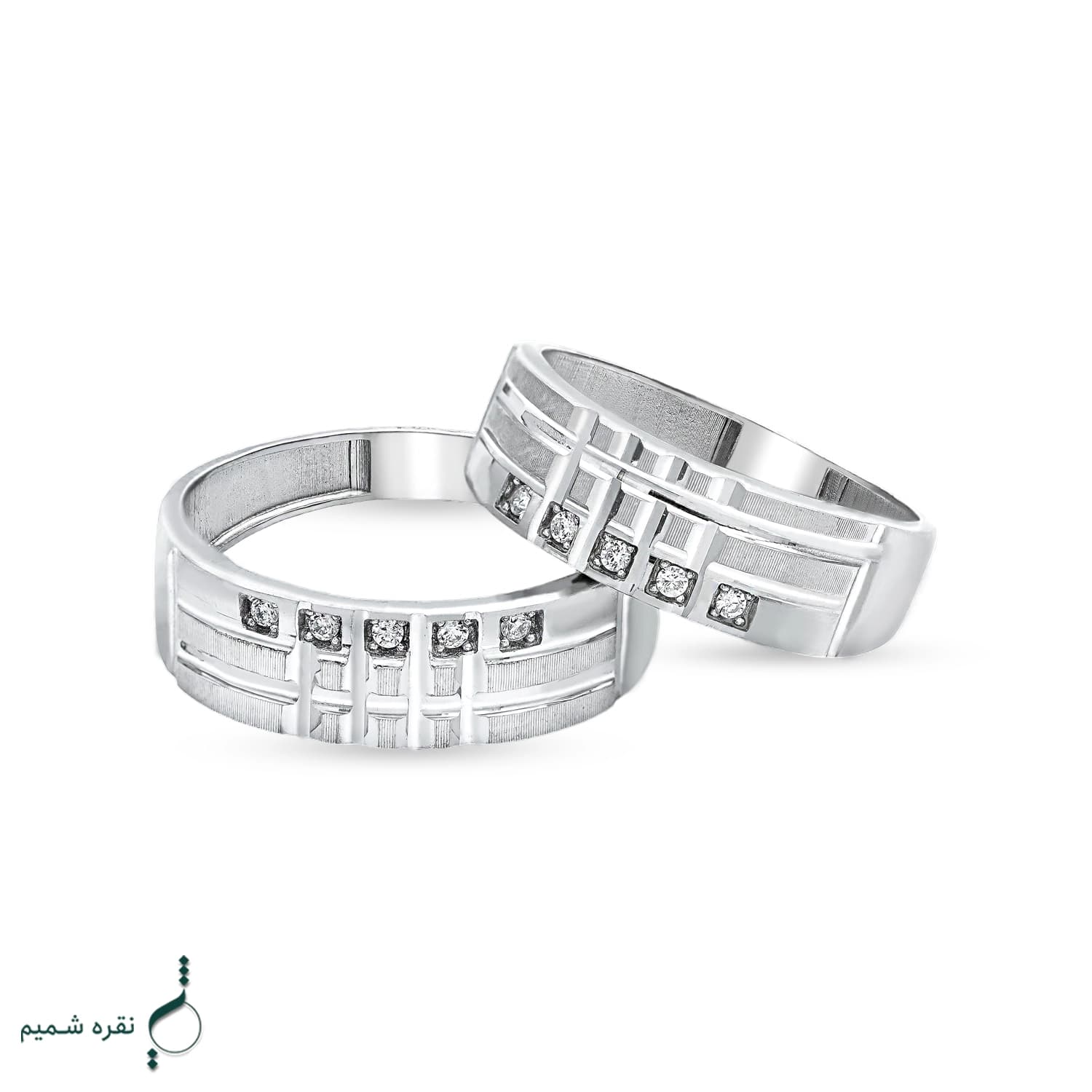 حلقه ست نقره زنانه و مردانه مدل HSE-K59 | حلقه ازدواج نقره 925 نگین زیرکونیا — تصویر ۳