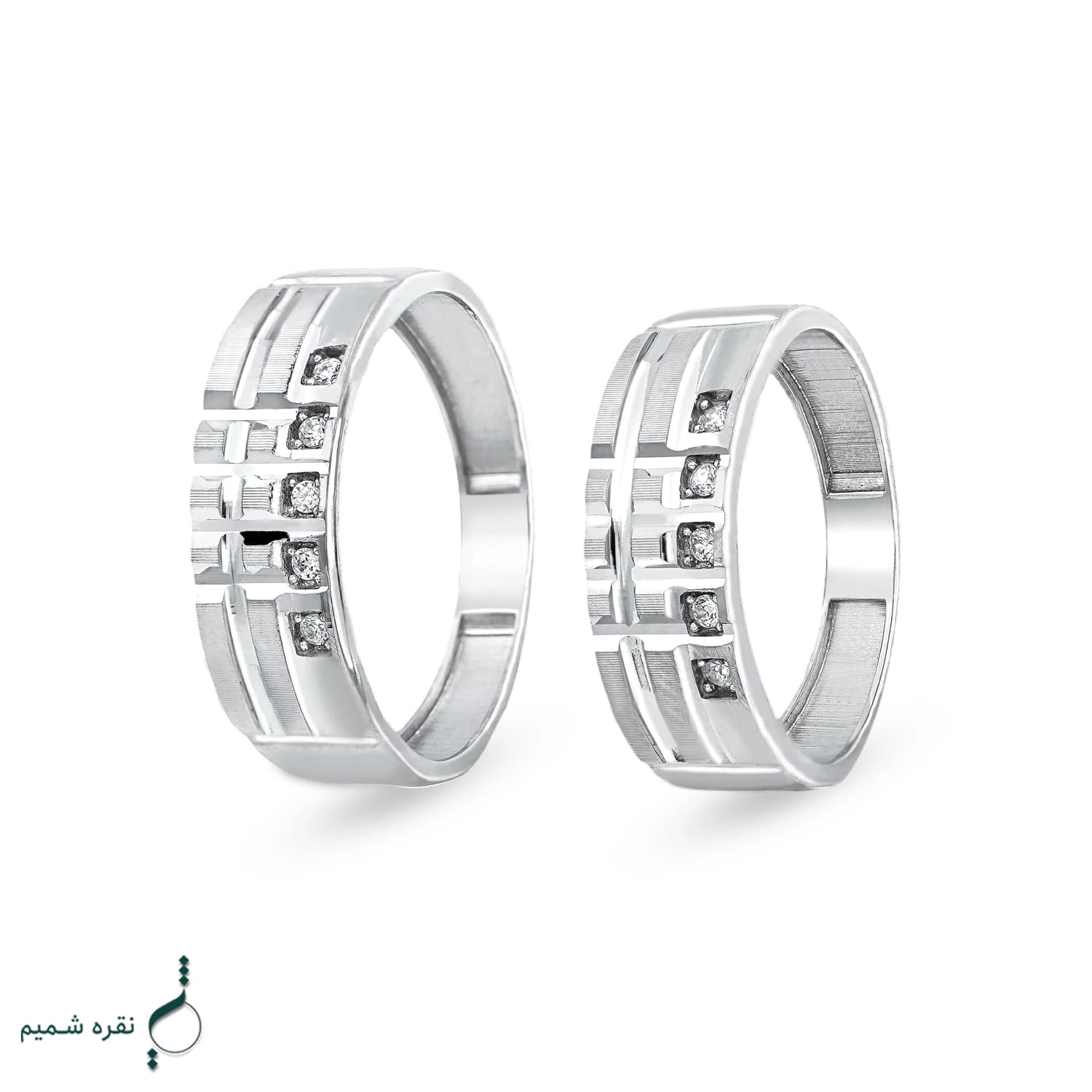 حلقه ست نقره زنانه و مردانه مدل HSE-K59 | حلقه ازدواج نقره 925 نگین زیرکونیا