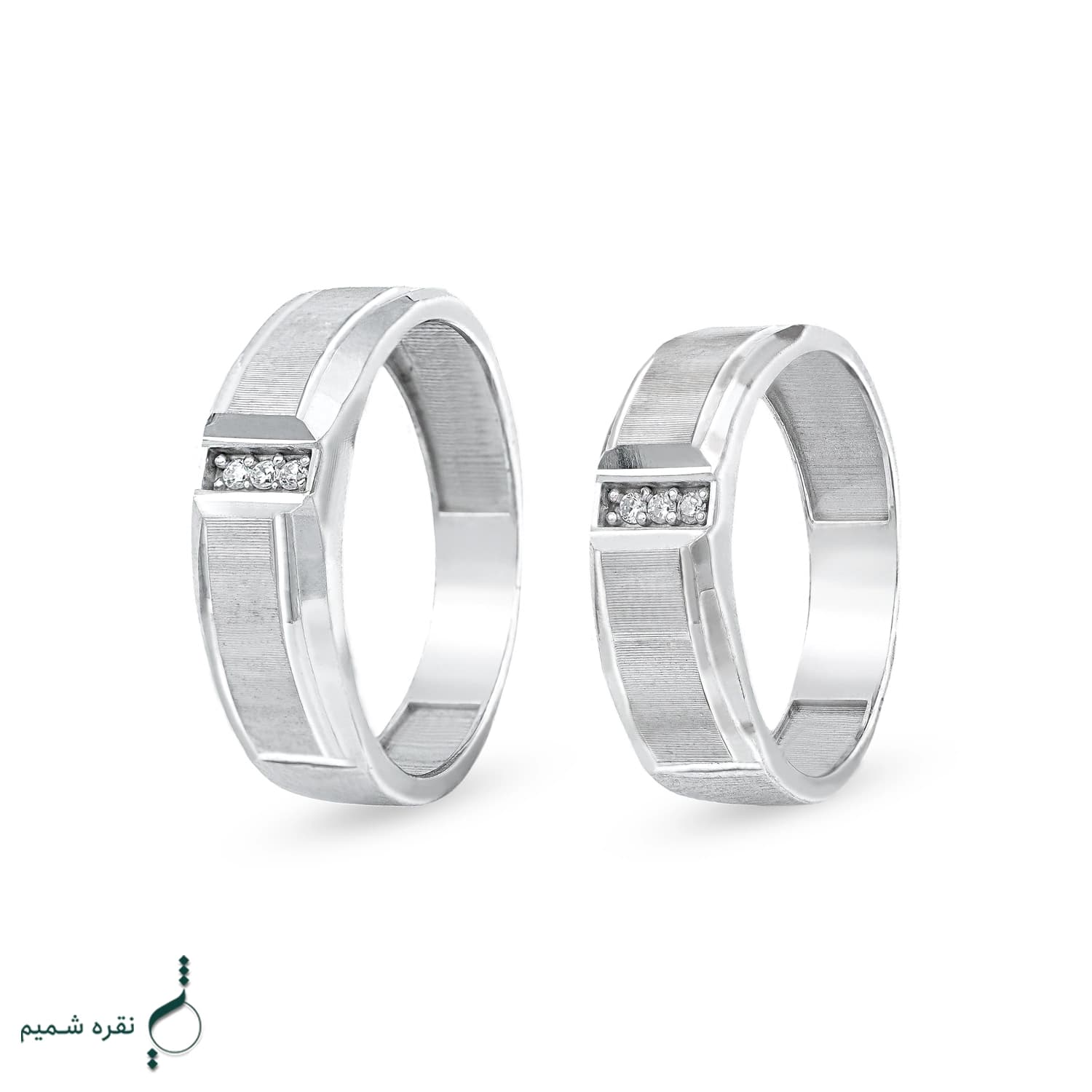 حلقه ست نقره زنانه و مردانه مدل HSE-K57 | حلقه ازدواج نقره 925 نگین زیرکونیا