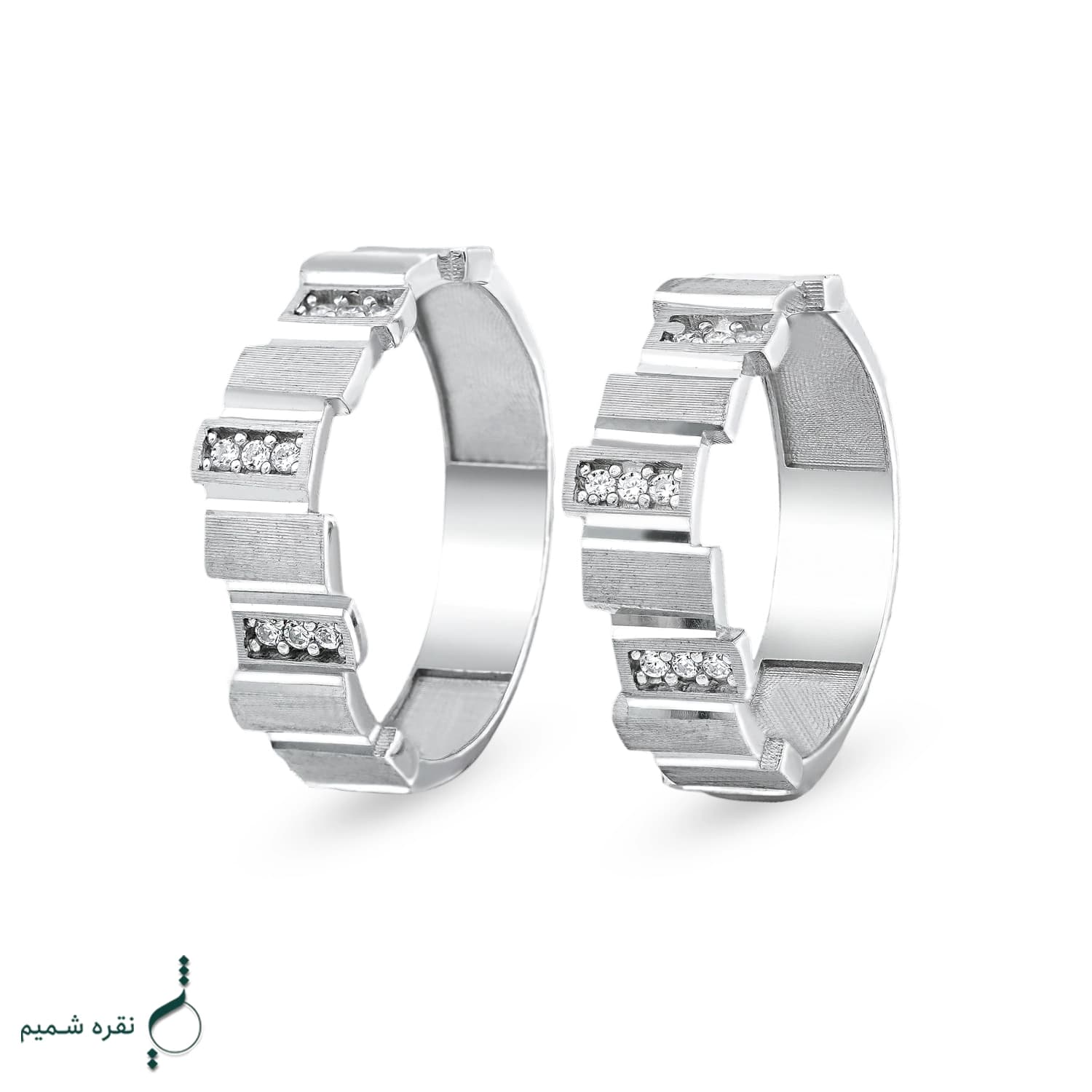 حلقه ست نقره زنانه و مردانه مدل HSE K51 | حلقه ازدواج نقره 925 نگین دار