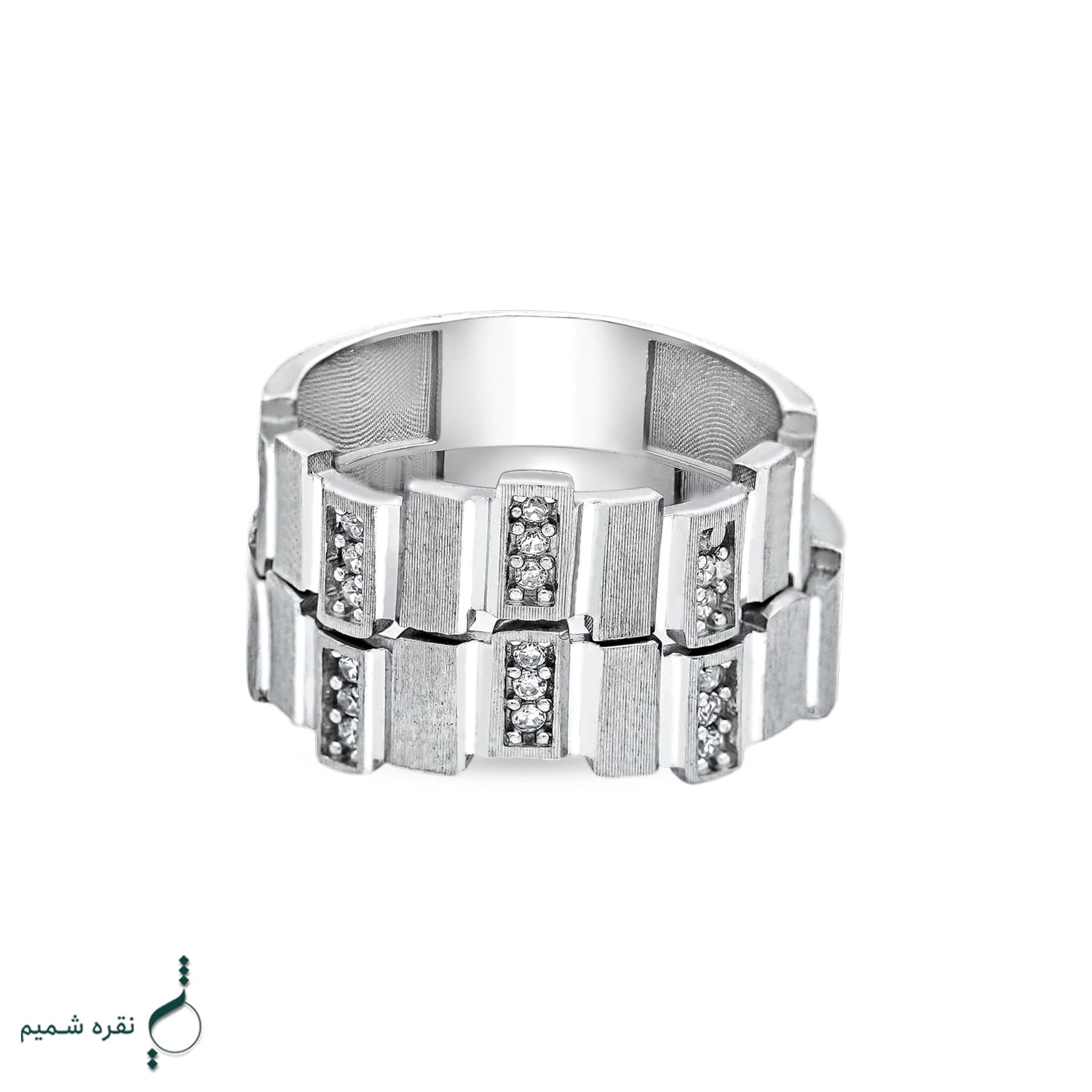 حلقه ست نقره زنانه و مردانه مدل HSE K51 | حلقه ازدواج نقره 925 نگین دار — تصویر ۳
