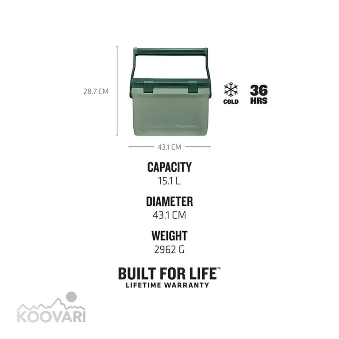 کول باکس استنلی مدل OUTDOOR COOLER حجم 15 لیتر – یخدان استنلی 15 لیتری — تصویر ۲
