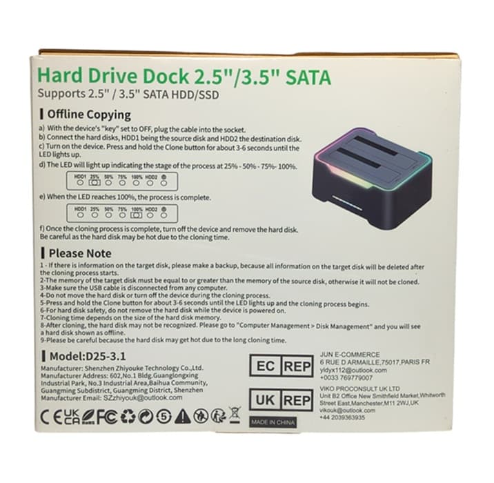 داک استیشن و کلونر هارد دیسک پوزوگیر (POSUGEAR) مدل D25-3.1 | پشتیبانی از SATA 2.5/3.5 اینچ تا ظرفیت 40TB — تصویر ۵