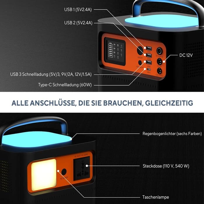 پاور استیشن و ژنراتور خورشیدی قابل حمل Tig Fox مدل T500 | ظرفیت 540Wh با توان 500W — تصویر ۶