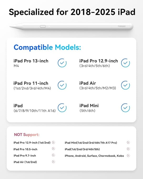 قلم لمسی آیپد متاپن Metapen A8 | جایگزین هوشمند Apple Pencil — تصویر ۵