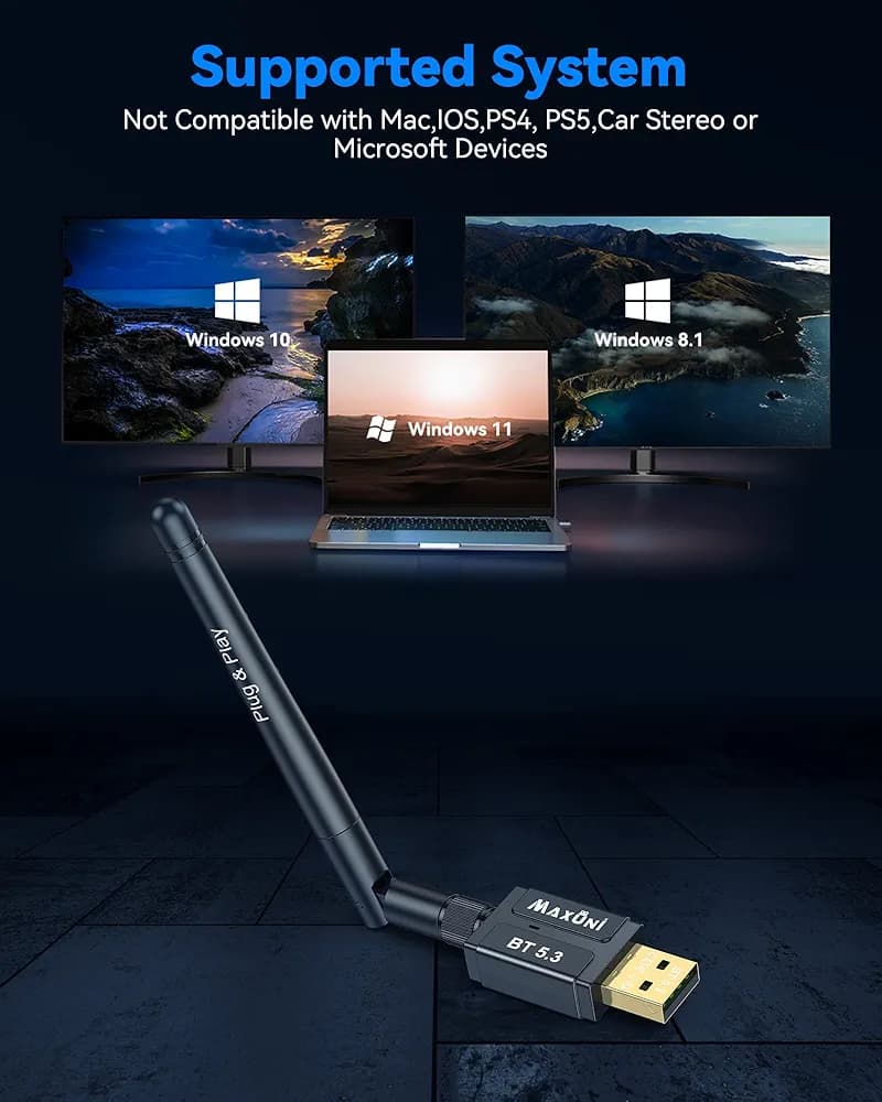 دانگل بلوتوث USB 5.3 مکسونی Maxuni BT‑608 | اتصال پایدار برای کامپیوتر و لپتاپ — تصویر ۲