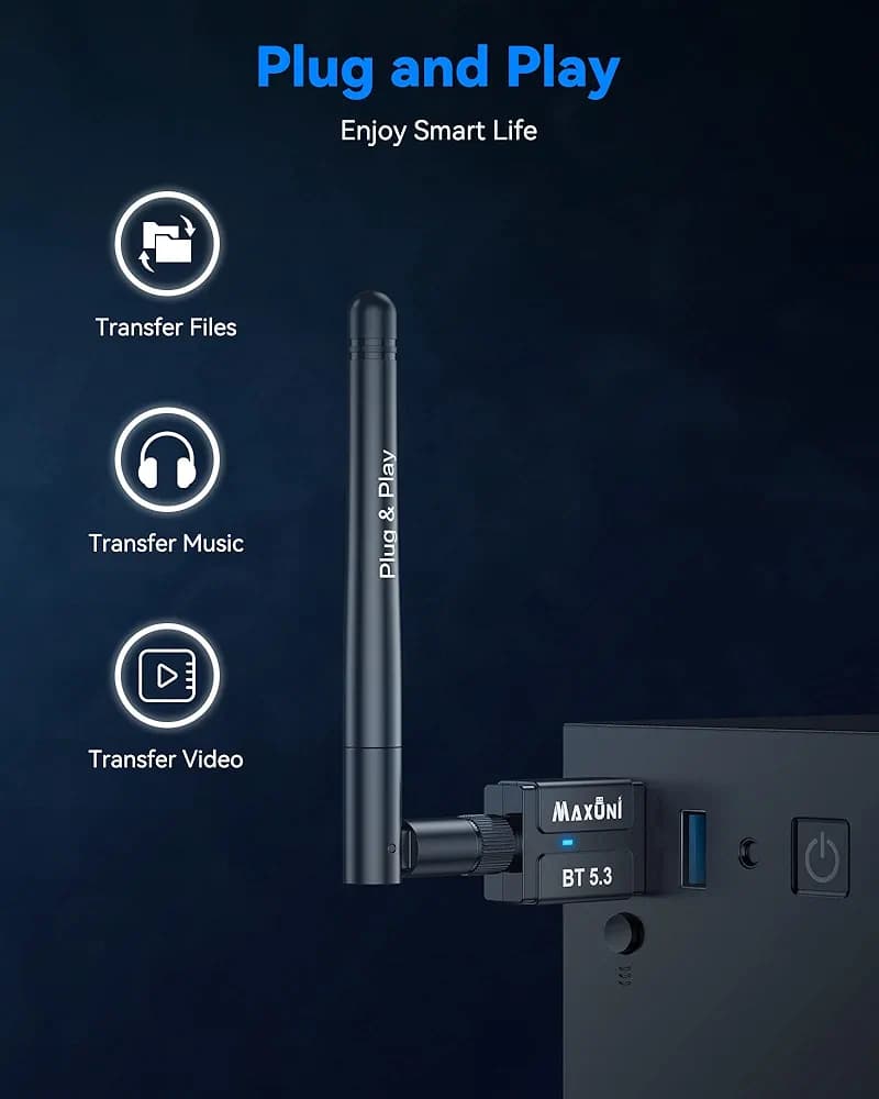 دانگل بلوتوث USB 5.3 مکسونی Maxuni BT‑608 | اتصال پایدار برای کامپیوتر و لپتاپ — تصویر ۶