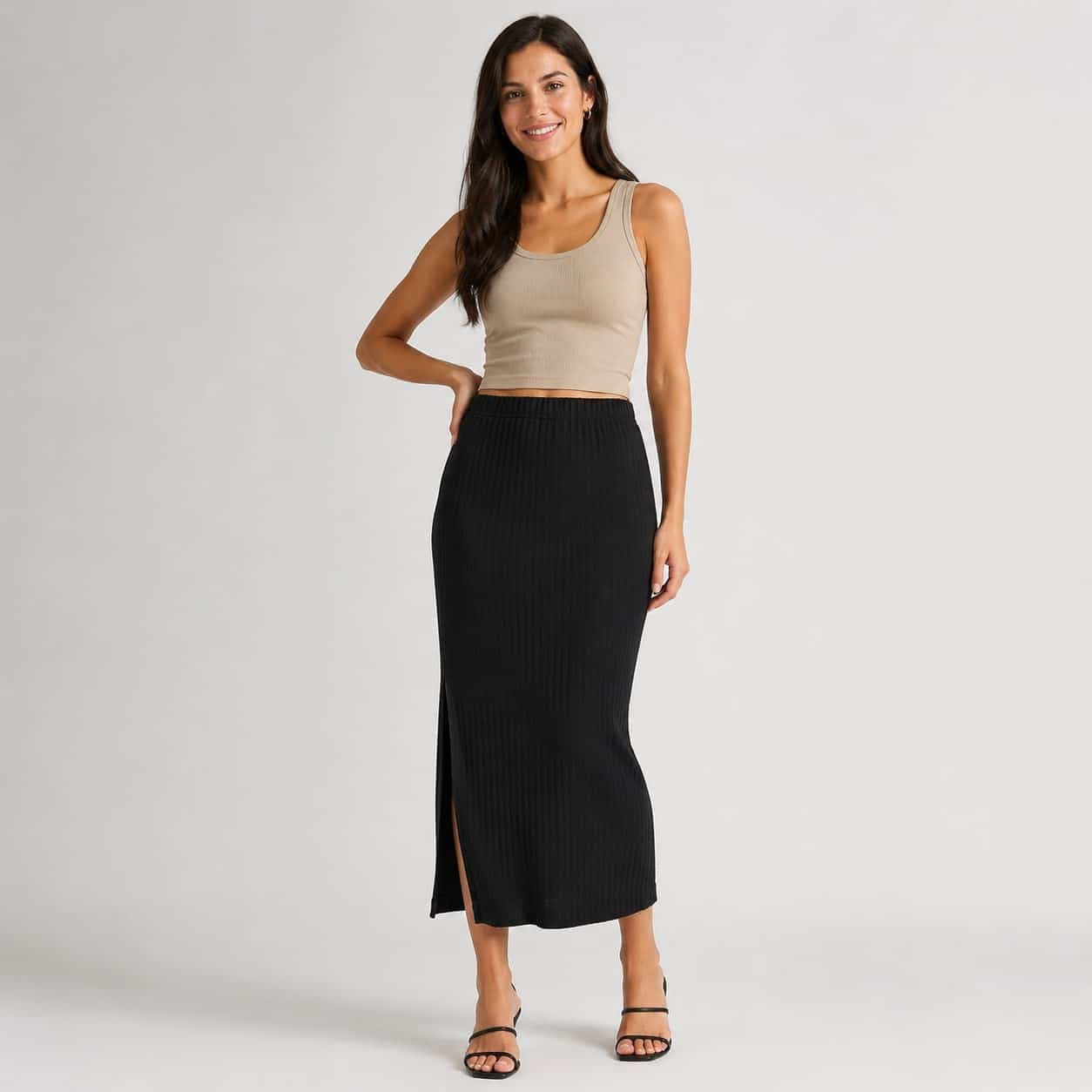 دامن راسته بلند مشکی طرح MAMA برند اچ اند ام تحت لیسانس سوئد 3696 H&M