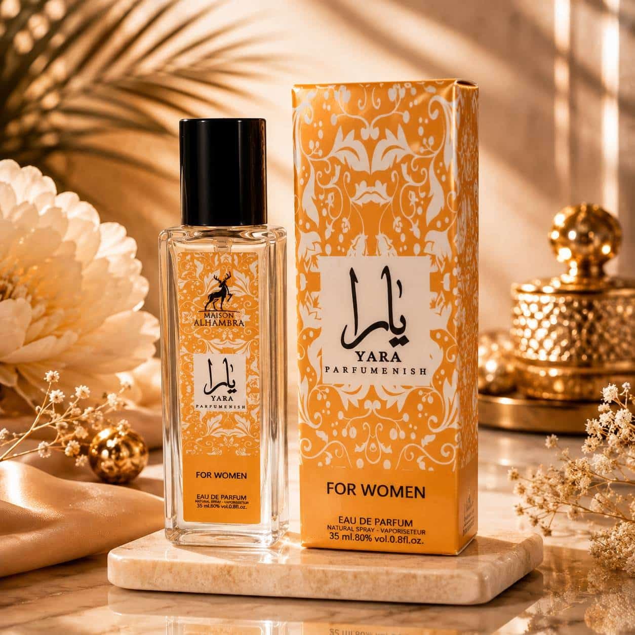 ادوپرفیوم زنانه یارا نارنجی برند الحمبرا اصل تولید امارات 35میلیلیتر Maison Alhambra Yara ORANGE