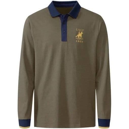 پولوشرت مردانه نخی آستین بلند برند لیورجی آلمان سیز زیتونی 498037 Livergy/US grand POLO