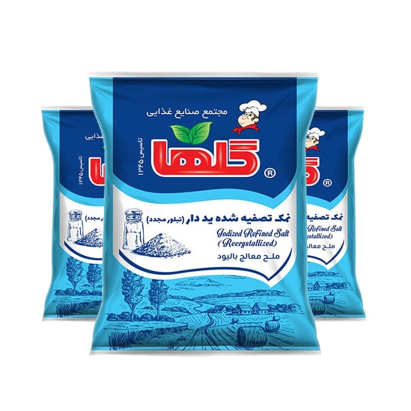 نمک تصفیه کریستاله یددار 700 گرم گلها (سلفون)