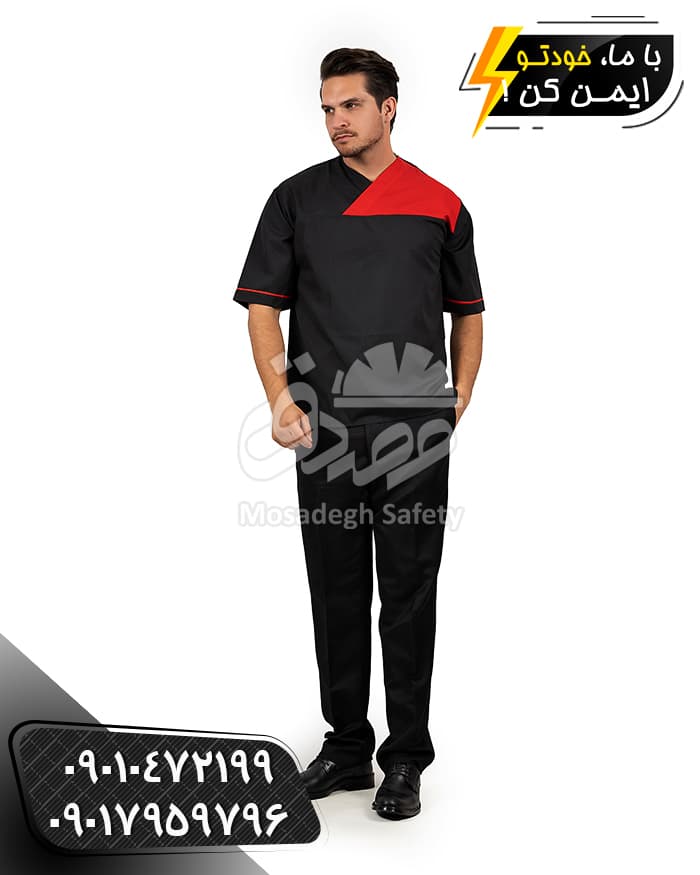 لباس آشپزی مدل اپیک مشکی قرمز ( روپوش آشپزی ) — تصویر ۲