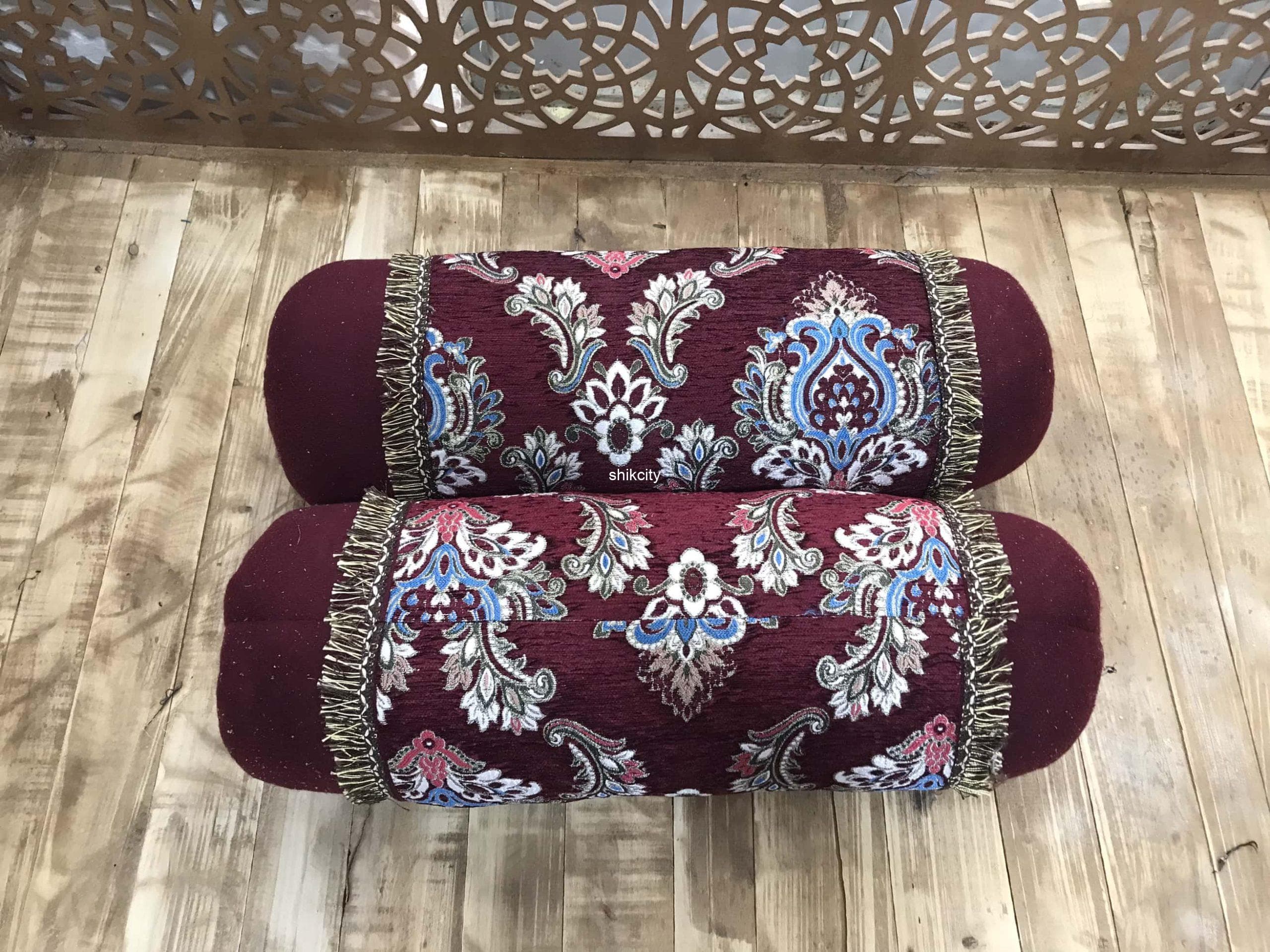 پشتی گرد شاه نشین زرک دار زرشکی(قرمز)