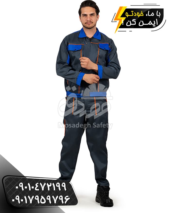لباس کار بوفالو طوسی آبی | کاپشن و شلوار کار — تصویر ۲