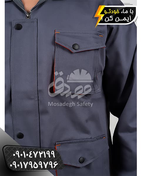 لباس کار جوشکاری طوسی آراز | کاپشن و شلوار جوشکاری — تصویر ۳
