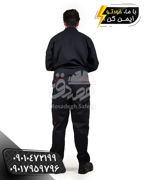 لباس کار یکسره آزگارد | کتان سرمه ای قرمز — تصویر ۴
