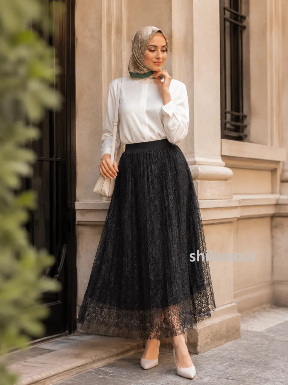 دامن گیپور پلیسه زنانه مشکی کد 8636 — تصویر ۲