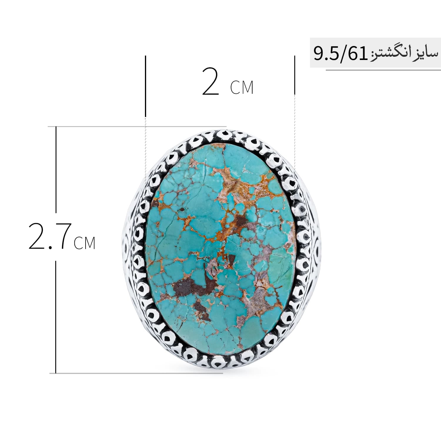 انگشتر مردانه نقره فیروزه اصل نیشابور مدل ANA-M04 — تصویر ۴