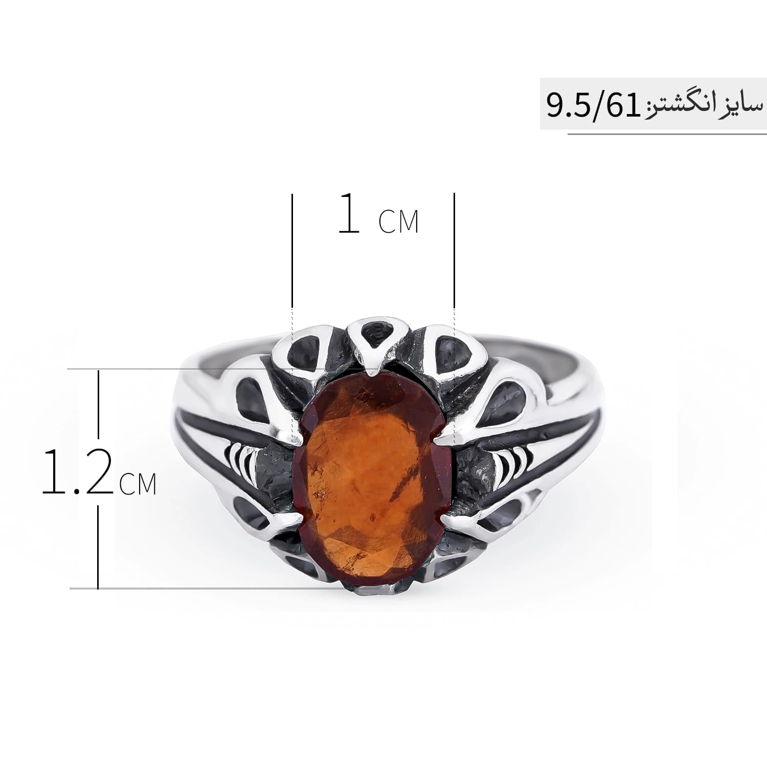 انگشتر مردانه نقره با سنگ یاقوت گارنت مدل ANA-M06 — تصویر ۵