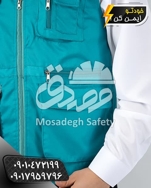 جلیقه کار سبز بنتون | جلیقه خبرنگاری و جلیقه مهندسی — تصویر ۴