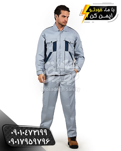 لباسکار مدل رایان استخوانی نفتی | کاپشن و شلوار کار — تصویر ۲