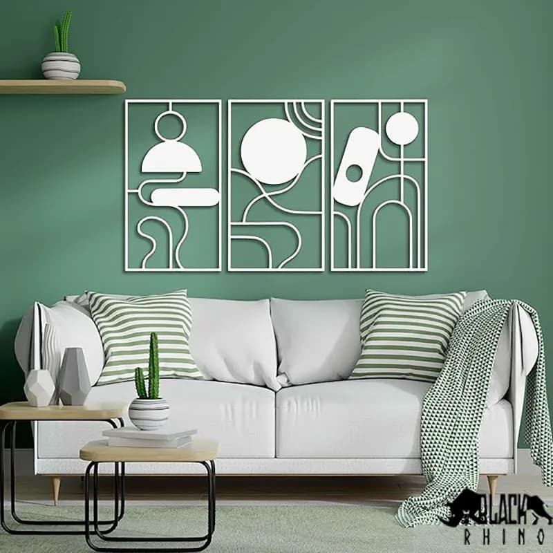 استیکر چوبی دیوار طرح هندسی مدرن سه تکه — تصویر ۵