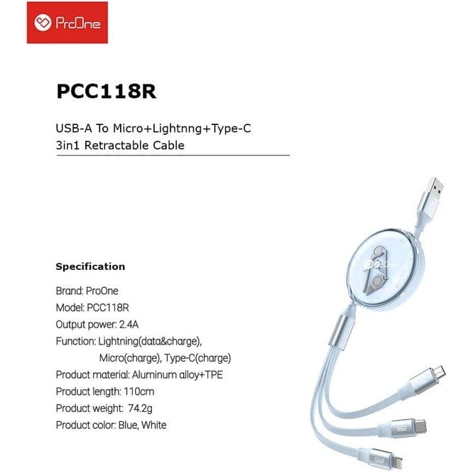 کابل شارژ سه کاره پرووان مدل PCC118R — تصویر ۵