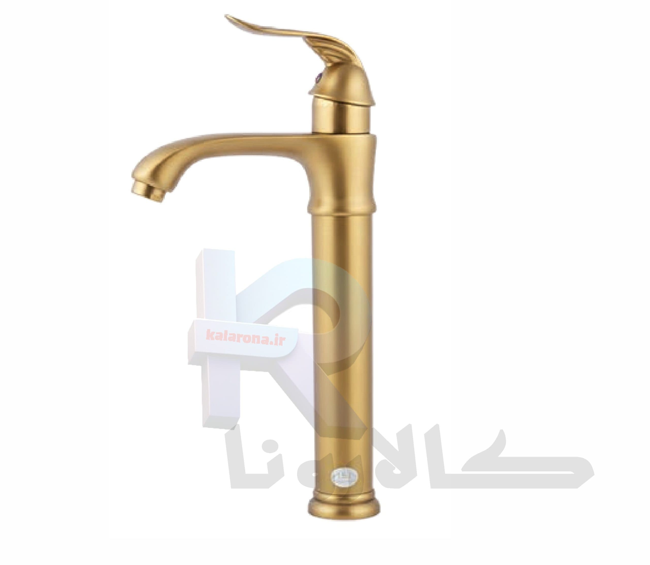 شیر‏ ‏روشویی مدل ‎F6T6 طلایی مات پایه بلند