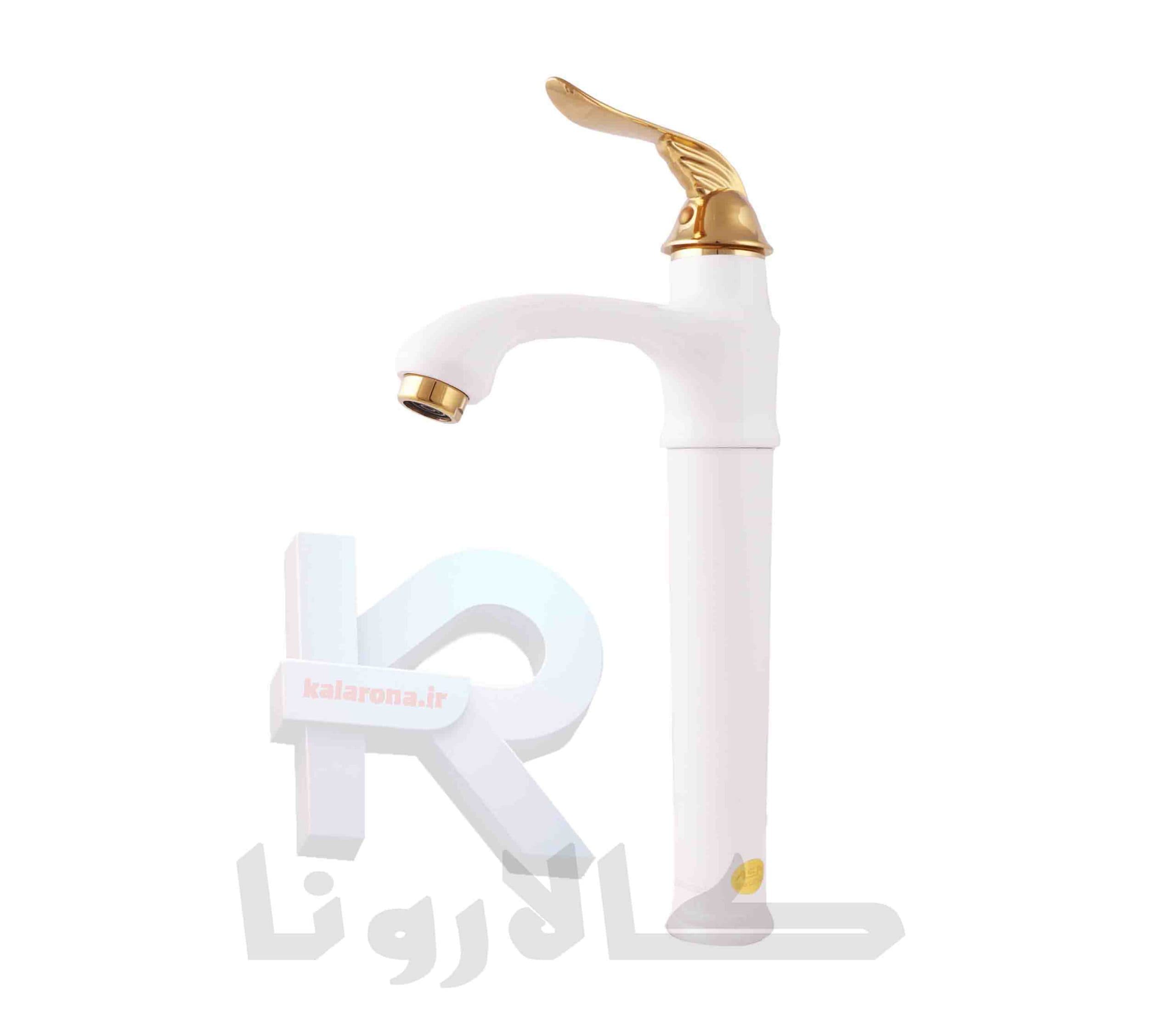 شیر‏ ‏روشویی مدل ‎F6T6 سفید طلایی پایه بلند