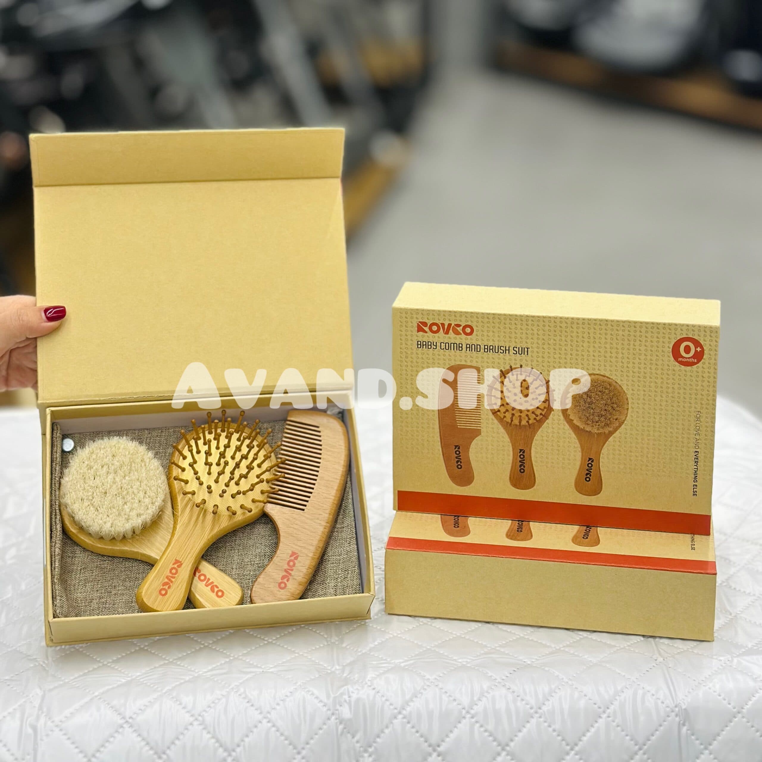 شانه چوبی و برس 3 تیکه رووکو ROVCO
