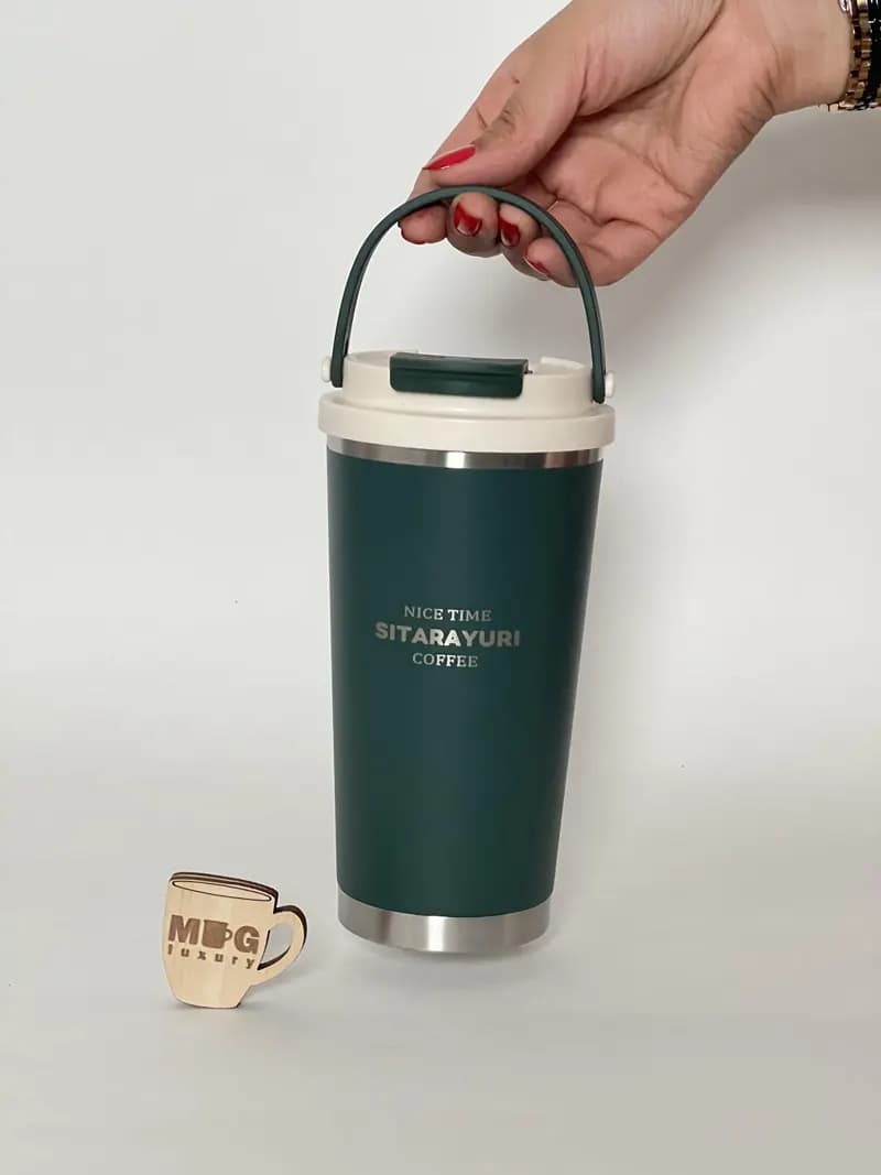 تراول ماگ سطلی SITARAYURI دوحالته زیر استیل دسته سیلیکونی فیلتردار 560 میل استیل 304 — تصویر ۴