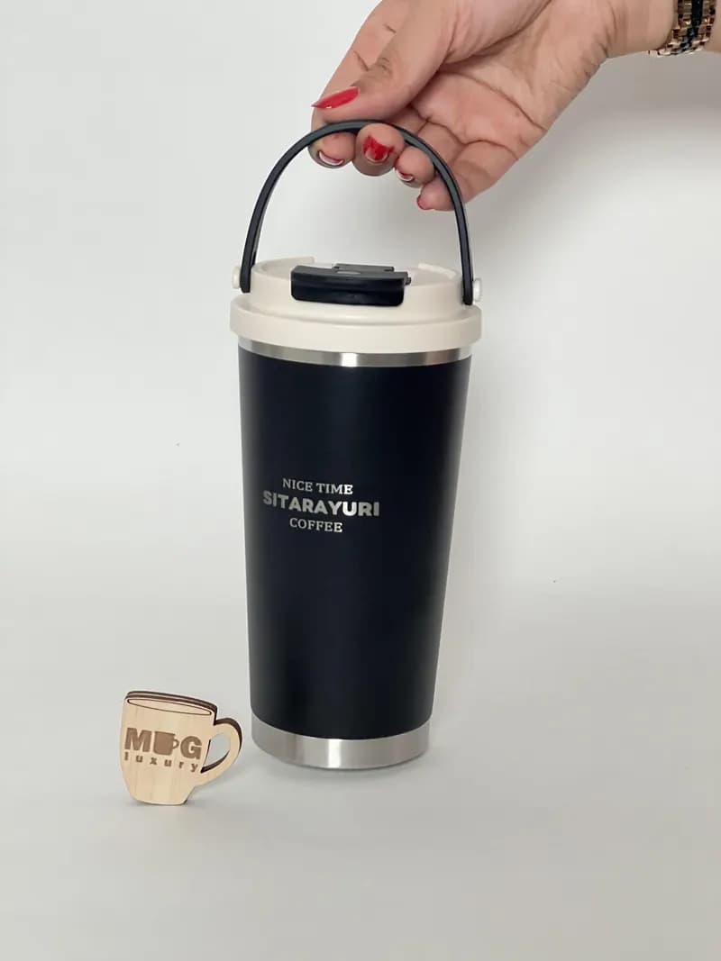 تراول ماگ سطلی SITARAYURI دوحالته زیر استیل دسته سیلیکونی فیلتردار 560 میل استیل 304 — تصویر ۲