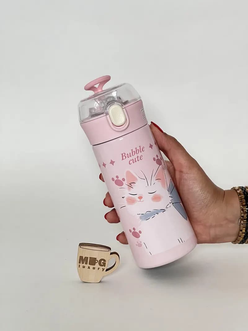 تراول ماگ HSCUP نی دار Bubble Cute درب طلقی 380 میل استیل 304 — تصویر ۳