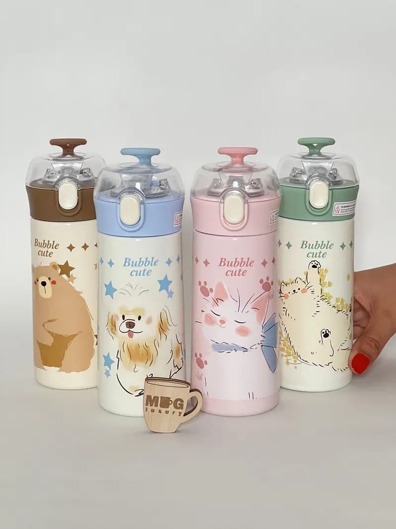تراول ماگ HSCUP نی دار Bubble Cute درب طلقی 380 میل استیل 304