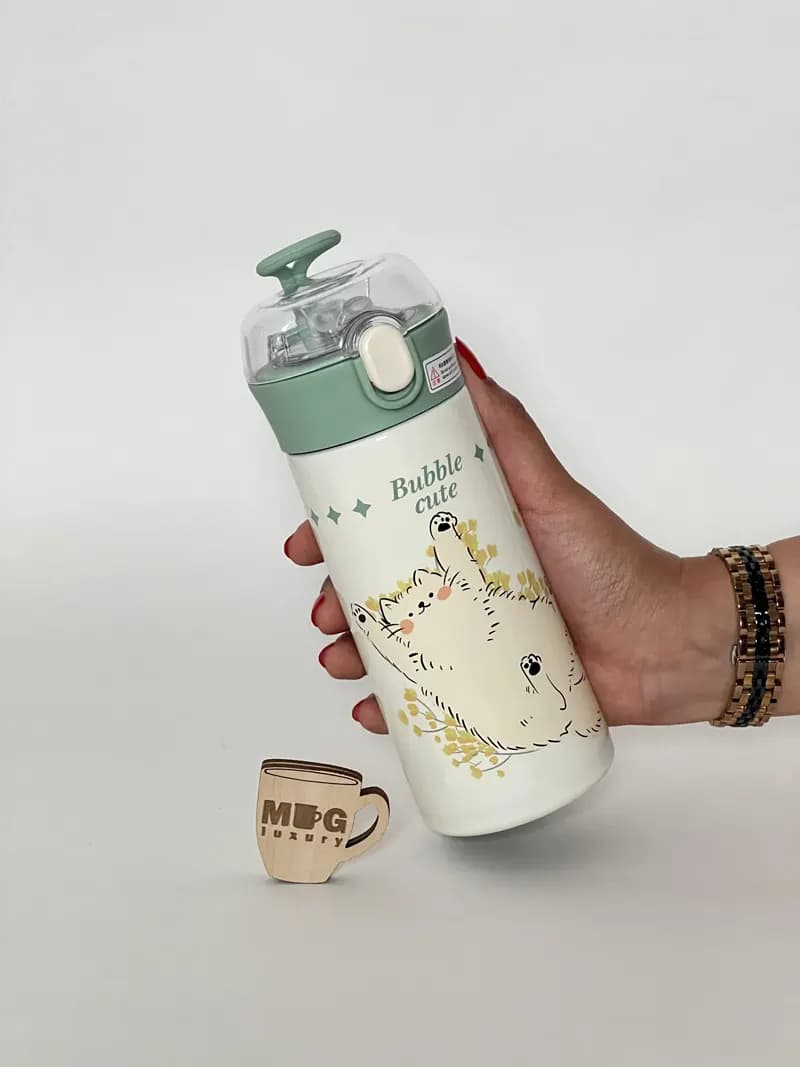 تراول ماگ HSCUP نی دار Bubble Cute درب طلقی 380 میل استیل 304 — تصویر ۵