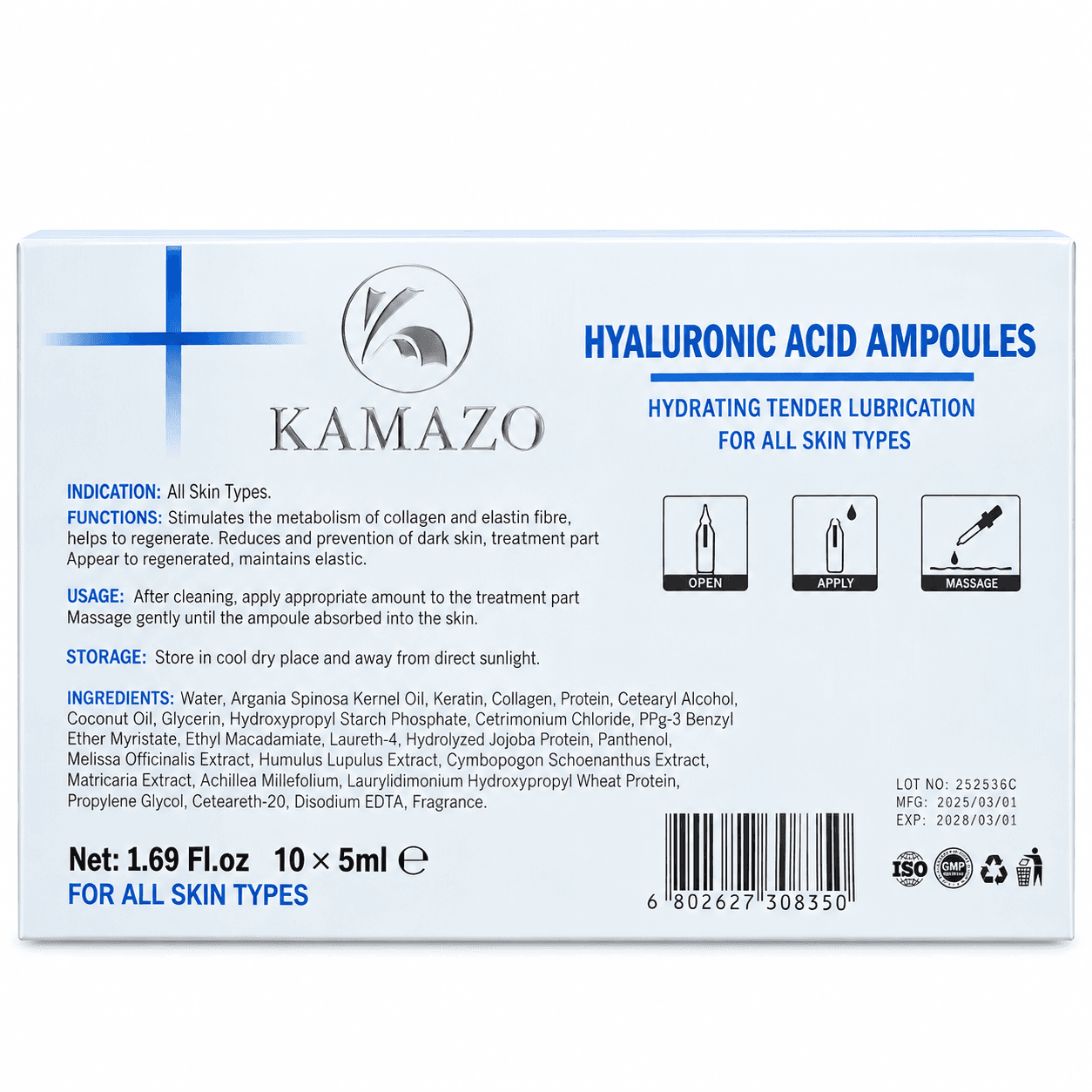 ویال روشن کننده صورت کامازو HYALURONIC ACID AMPOULES KAMAZO — تصویر ۲