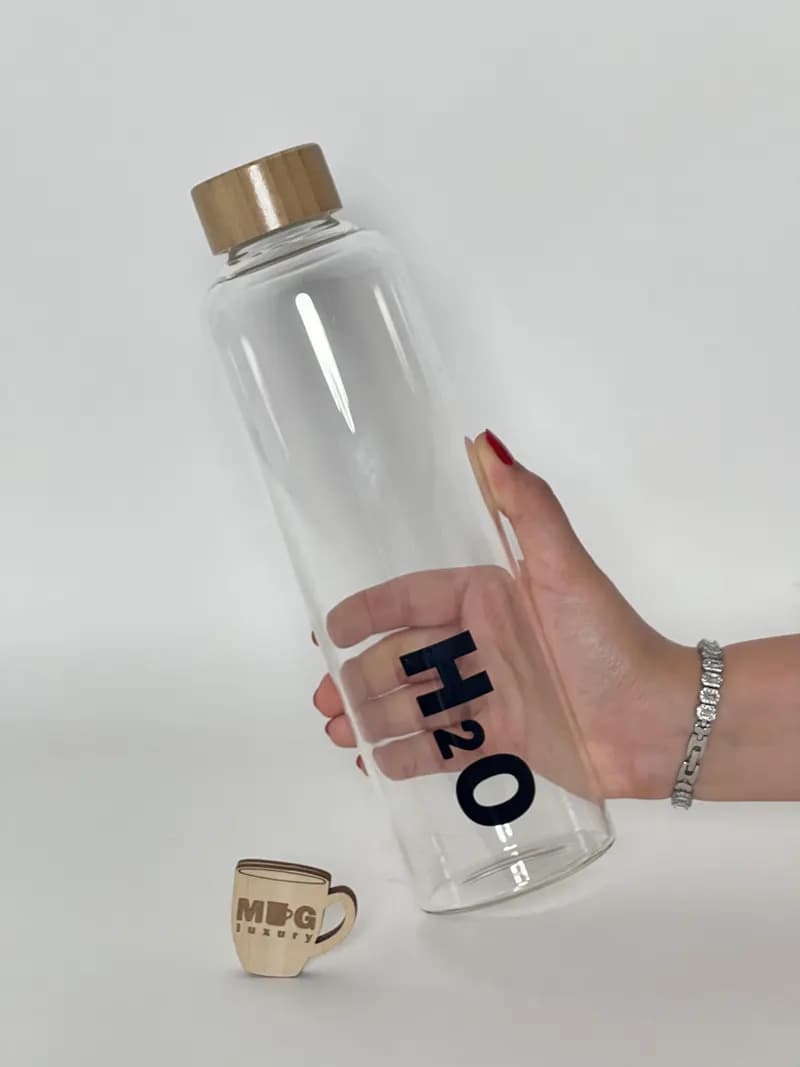 بطری پیرکس وارداتی H2O درب بامبو واشردار 1000 میل — تصویر ۲