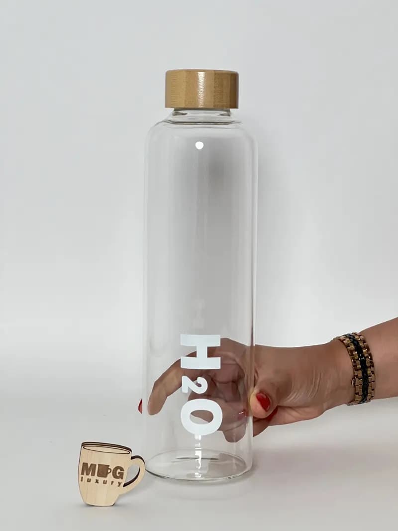 بطری پیرکس وارداتی H2O درب بامبو واشردار 1000 میل — تصویر ۳
